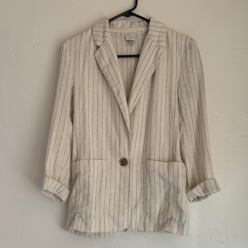 a new day Linen blend cream striped blazer with pockets